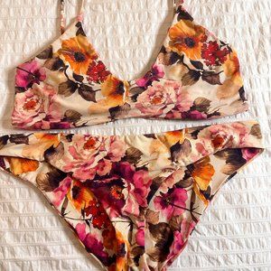 Boys + Arrows Floral Bikini Top  (Lace Up Back ) & Cheeky Bottom M